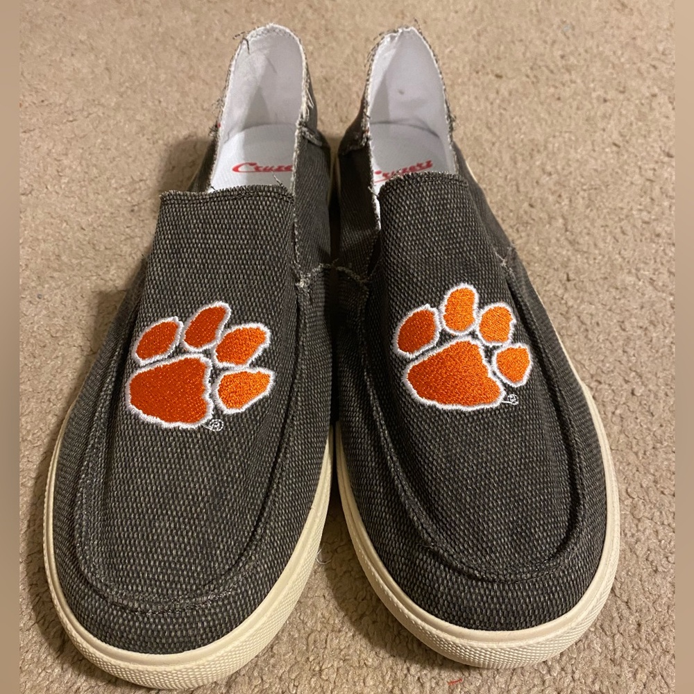 Men’s Clemson shoes size 12, Gray, barely worn, slip on loafers, Tiger paw